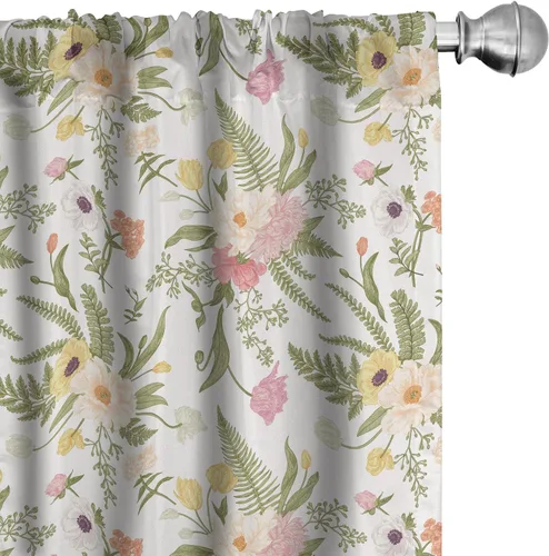 Vista 26 de Ambesonne Paquete de 2 cortinas para ventana con estampado de hojas, arte botánico con hojas, mosaico, detalles cuadrados cúbicos, naturaleza