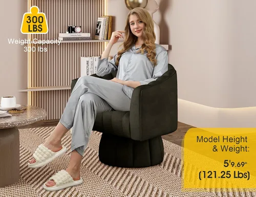 Vista 3 de Dewhut Silla giratoria decorativa, silla giratoria de 360° con reposabrazos, tapizada de piel sintética, sofá individual, silla de lectura para sala