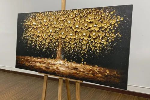 Vista 3 de Art8YuQi Pinturas - Arte abstracto contemporáneo Pintura al óleo sobre lienzo Textura 3D Árbol dorado Gary Pintura hecha a mano obra de arte arte
