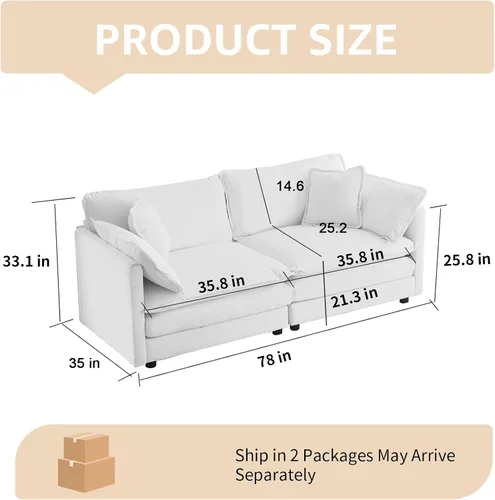 Vista 2 de Sofá modular de felpilla de 2 plazas para sala de estar, sofá modular de chenilla, sofá biplaza modular de 2 plazas para apartamento, juego de sofás