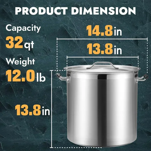 Vista 2 de CURTA Olla grande de 20 cuartos de galón con tapa, certificación NSF, olla de cocina de acero inoxidable 18/8 de 3 capas, utensilios de cocina