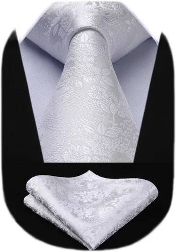 Vista 101 de Corbatas florales tejidas clásicas para hombre, corbata cuadrada de bolsillo, corbatas formales para hombres, boda con pañuelo