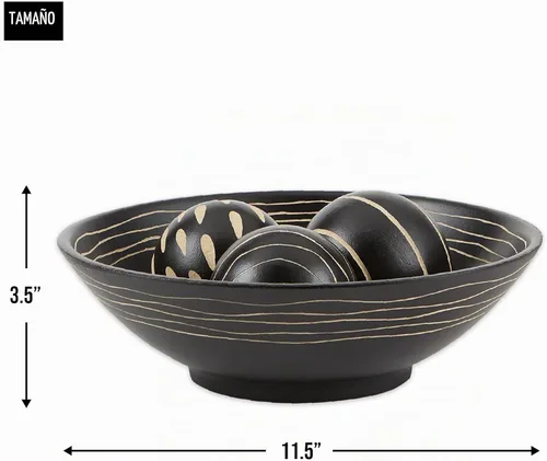Vista 6 de Gifts & Decor, centro de mesa decorativo de artesano, cuento y pelota, Madera, Negro, diseño 1