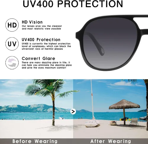 Vista 4 de YDAOWKN Retro Square Aviator Sunglasses for Womens Mens Vintage 70s Double Bridge Sun Glasses
