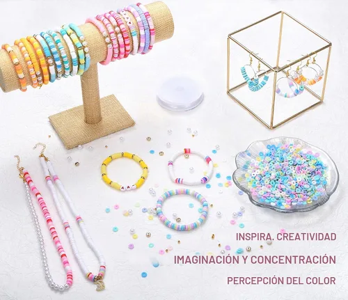 Vista 4 de AceFun 3750 cuentas de arcilla para hacer pulseras, kit de cuentas de arcilla polimérica con cuentas espaciadoras de perlas, juego de cuentas Heishi