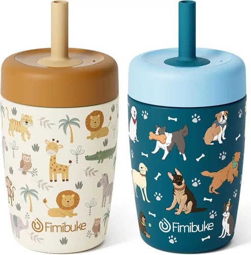 Vista 23 de Fimibuke Vasos para niños y niños pequeños a prueba de derrames, 12 onzas, vasos entrenadores con aislamiento para niños y niñas, vaso con popote