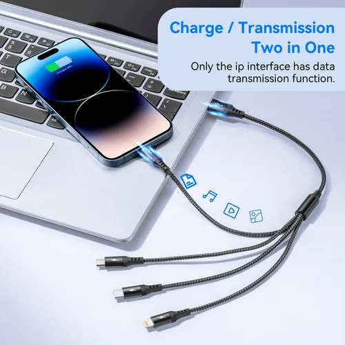 Vista 3 de RULUS Cable de carga múltiple corto [2 unidades/13.8 in], cable multiUSB 4 en 1, cable de carga rápida trenzado, cable de carga USB universal