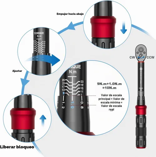 Vista 6 de SUERCUP Llave dinamométrica de 1/4 pulgadas con accionamiento de clic, juego de llave dinamométrica para bicicleta de 18 piezas 3-25Nm, llave