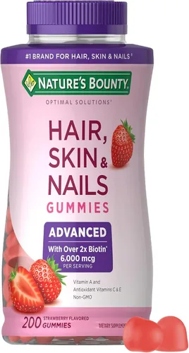 Vista 7 de Nature's Bounty Optimal Solutions Advanced Hair, Skin Nails, 2X Biotina, 80 gomitas de fresa, 40 porciones en total 80 gomitas de fresa, 40