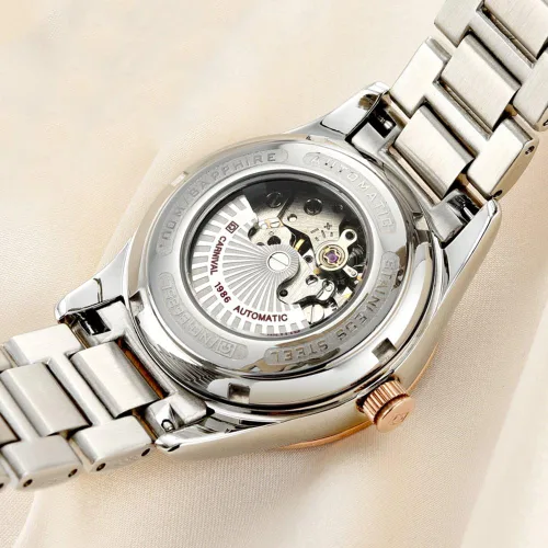 Vista 3 de Reloj mecánico automático de diamantes para mujer, acero inoxidable, zafiro impermeable, elegante reloj azul, Mecánico, cuerda automática