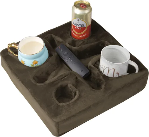 Vista 10 de Almohada para sofá y cama, bandeja de refrigerio de sofá para bebidas/control remoto/soporte para aperitivos (beige)