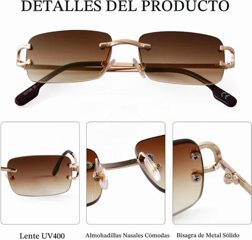Vista 4 de Rimless Sunglasses for Men Women Small Narrow Rectangle Sunglasses 2 piezas: azul degradado+marrón degradado