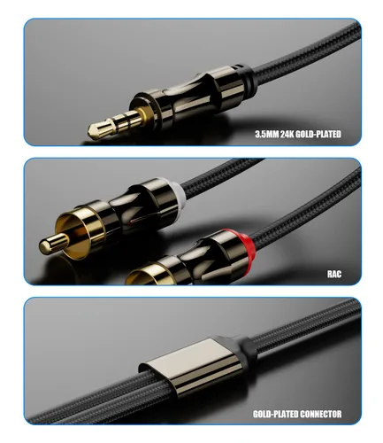 Vista 2 de FAWETTY Cable de 0.138 in a 2RCA, adaptador de conector macho a macho, nailon trenzado de 1/8 a RCA, cable Y de audio chapado en oro, para teléfonos