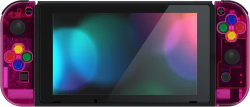 Vista 7 de eXtremeRate Botones de carcasa de repuesto para Nintendo Switch & Switch OLED, carcasa personalizada rosa caramelo transparente con botón corlorful