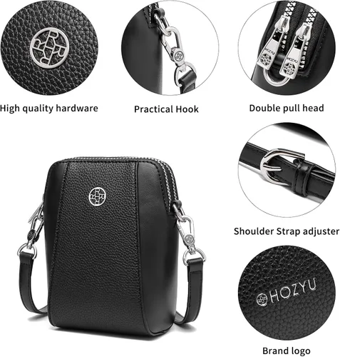 Vista 3 de Bolsas cruzadas para teléfono para mujer, bolso de hombro pequeño de cuero y bolsos de mano, bolsos de hombro para mujer, bolsas con doble cremallera
