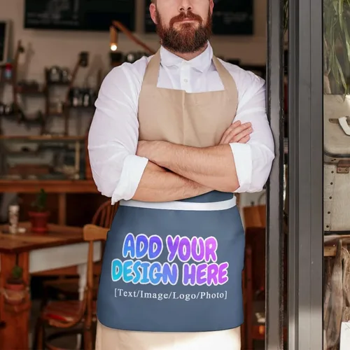Vista 262 de AXKEUDO Delantal personalizado con bolsillos, delantales de cintura para camarera para cocinar en casa, restaurante, servir trabajo