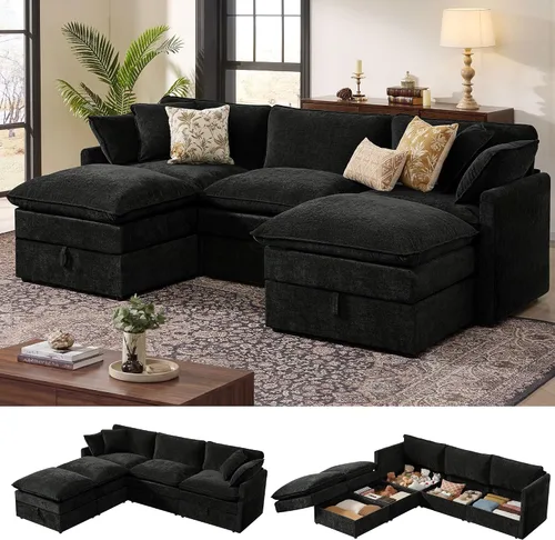 Vista 19 de Ihanherry Sofá modular de 103 pulgadas con almacenamiento, sofá de nube en forma de U con otomanas móviles y 4 almohadas, sofás seccionales