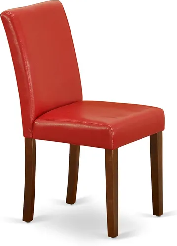Vista 6 de East West Furniture HLAB5-MAH-72 - Juego de mesa de comedor de 5 piezas, incluye una mesa de comedor redonda con pedestal y 4 sillas tapizadas