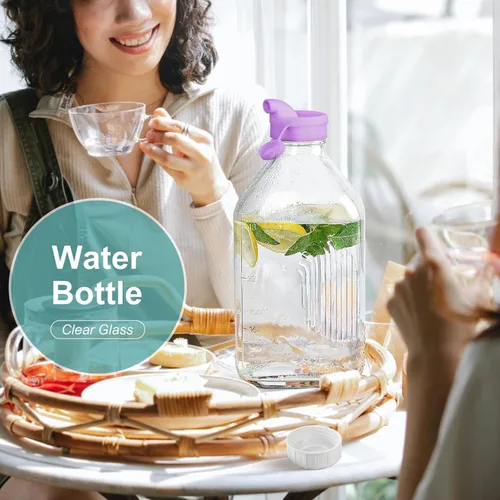 Vista 4 de Ritayedet Botella de leche de vidrio resistente de 64 oz con tapa de rosca hermética reutilizable y fuerte - Botellas de agua de 1/2 galón
