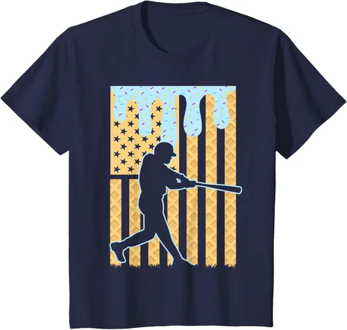 Vista 56 de Camiseta de béisbol Drip Boys Dripping Ice Cream Baseball American Flag, Negro -, Pequeña