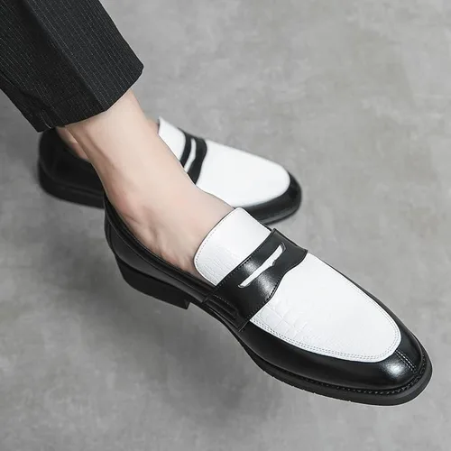 Vista 2 de HuitJours Mocasín Penny de dos tonos para hombre, zapatos de vestir sin cordones, zapatos de barco casuales, mocasines