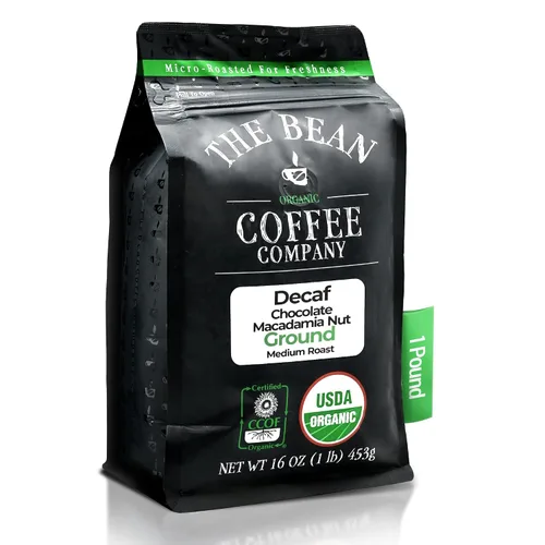 Vista 12 de The Bean Organic Coffee Company - Grano Aloha DECAF procesado con agua (avellana hawaiana), tostado medio, café molido, bolsa de 16 onzas, Café