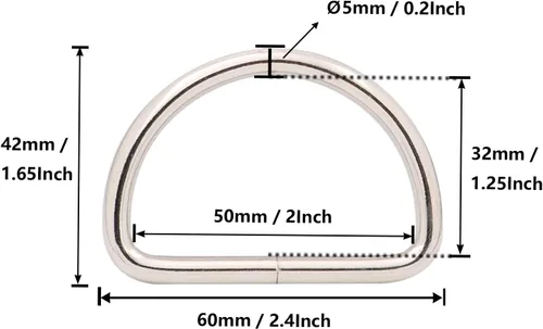 Vista 5 de Wuuycoky Silvery D Rings Buckles D-ring Non-welded For Webbing Strapping 0.5" / 0.6" / 0.8" / 1" / 1.25" / 1.5" / 2" Optional