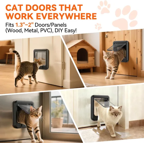 Vista 6 de LIBBEPET Puerta interior de puerta para gatos, cerradura de 4 vías para interiores, marco de ABS reforzado, puertas para mascotas para gatos
