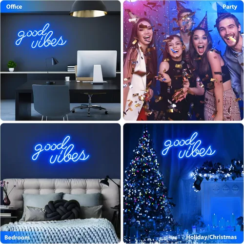 Vista 6 de Olekki Letrero de neón Blue Good Vibes – Letreros LED de neón para decoración de pared, luces de neón para dormitorio, letreros de pared de neón Azul