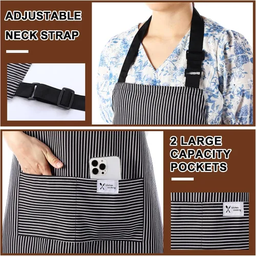 Vista 5 de Janmercy 24 delantales para mujeres y hombres con 2 bolsillos, delantal de cocina de lino, delantal ajustable para chef, delantales a granel unisex