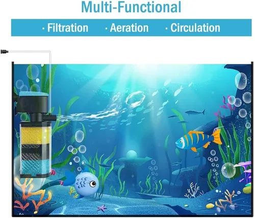 Vista 2 de Filtros de acuario – Filtro de acuario de 3 etapas, filtro interno en el tanque, filtro para peceras de peces y tortugas para tanques de peces