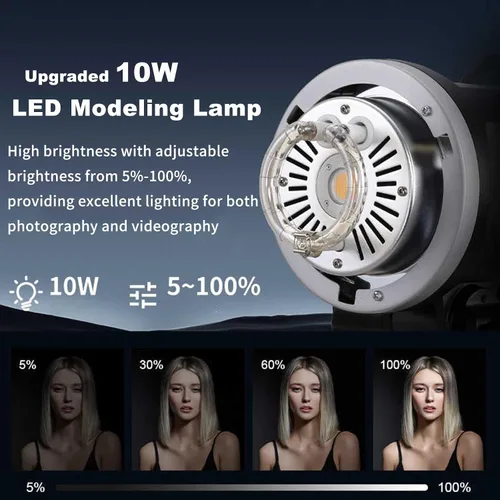 Vista 2 de GODOX MS300V - Kit de luz de fotografía flash de estudio, 2.4G 300W Bowens Mount Strobe Flash Kit de iluminación con soporte de luz, caja de luz
