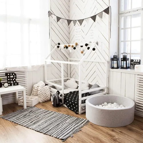 Vista 2 de Marco de cama Montessori para niños, cama de casa para niños pequeños con rieles, cama con dosel para niños, cama de día para niños, cama de cabaña