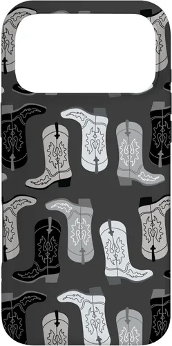 Vista 22 de Cowboy Boot Illustration Preppy Western in Black and White Case for iPhone 17