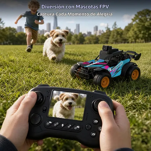 Vista 3 de Coche de control remoto FPV con pantalla de 2.8 pulgadas, cámara HD ajustable de 60°, aplicación y control de radio de 2.4G, 2 modos de velocidad