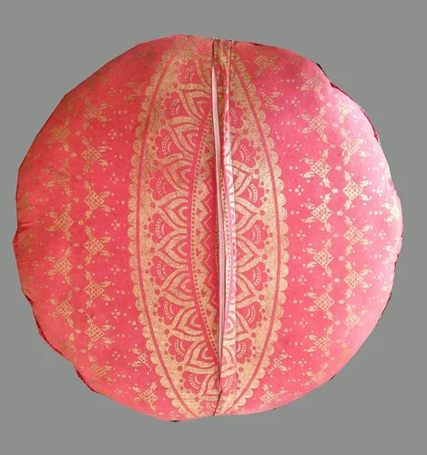 Vista 4 de Funda de almohada redonda hippie con mandala dorada de 32 pulgadas 100% algodón de lujo, decoración artesanal de habitación para tu sala de estar