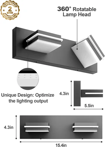 Vista 6 de VOLISUN 5CCT - Lámparas de baño regulables sobre el espejo, modernas lámparas de tocador de baño, cabezal giratorio de 360°, luces LED negras