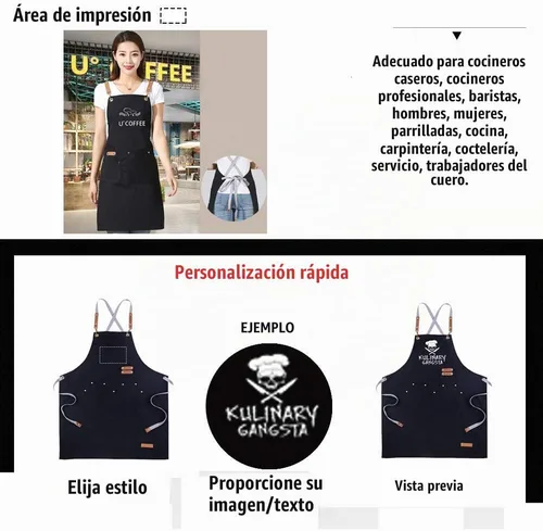 Vista 5 de Delantal de chef personalizado con espalda cruzada con correas ajustables, lona bordada e impresión Beigeapron (bordado)