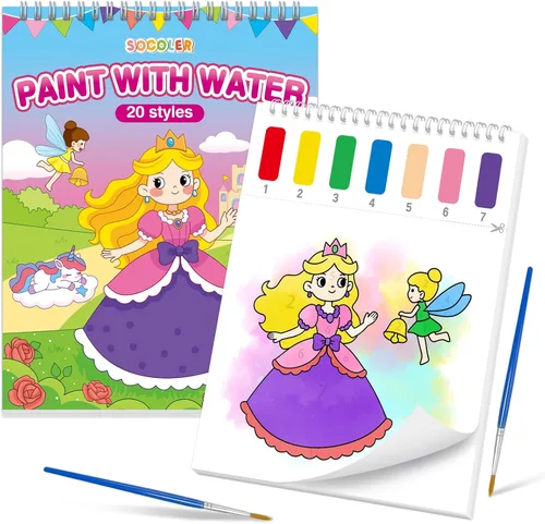 Vista 14 de Libros para colorear con pintura al agua para niños, juegos de papeles de pintura de acuarela sin desorden para niños pequeños, kit de pintura