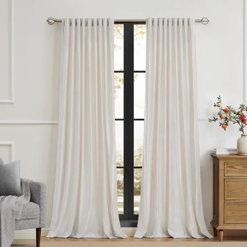 Vista 10 de PRIMROSE Cortinas de terciopelo champán de 63 pulgadas de largo para sala de estar, juego de 2 paneles opacos, bolsillo para barra, pestaña trasera