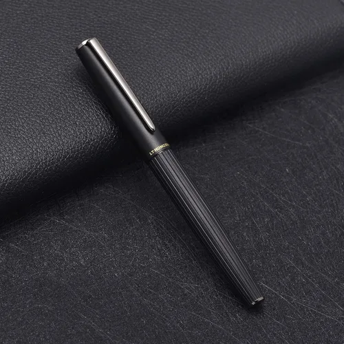 Vista 2 de Hongdian A3 - Juego de estuche de pluma estilográfica de aluminio negro mate, diseño de lujo, instrumento de escritura suave con convertidor