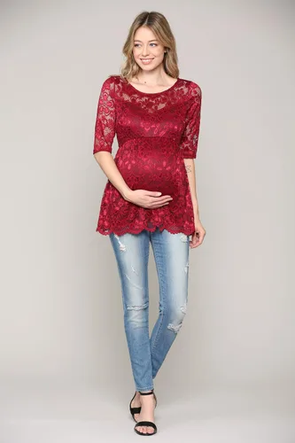 Vista 4 de HELLO MIZ Blusa de maternidad de encaje floral para mujer