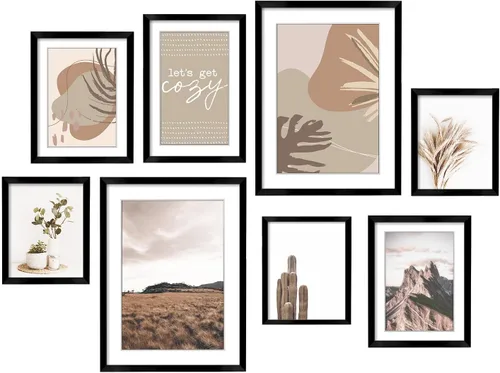 Vista 12 de ArtbyHannah Juego de marcos de pared para galería, marcos de fotos color beige, collage de decoración de pared con arte neutro para sala de estar