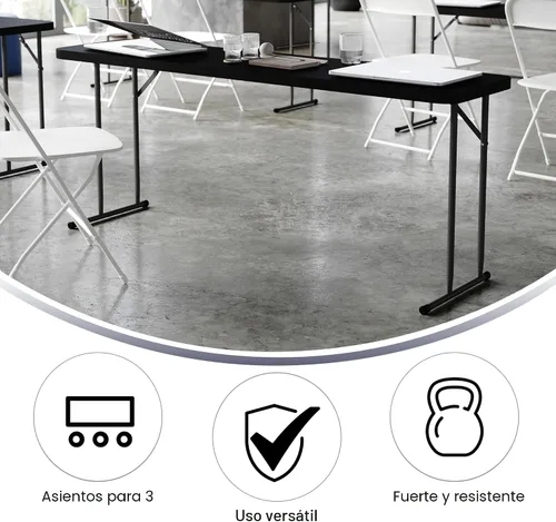 Vista 5 de Flash Furniture Mesa de entrenamiento plegable de plástico de 6 pies, color negro