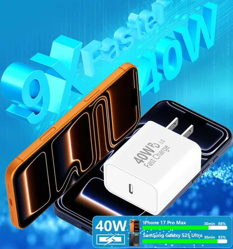 Vista 2 de [Certificado MFi de Apple] Cargador para iPhone 17 de carga rápida, paquete de 4 adaptadores de corriente dinámicos de 40 W, cargador USB C