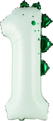 Vista 26 de Globo de dinosaurio número 1, globo de aluminio beige de 30 pulgadas para decoración de fiesta de cumpleaños de 1º cumpleaños de la selva