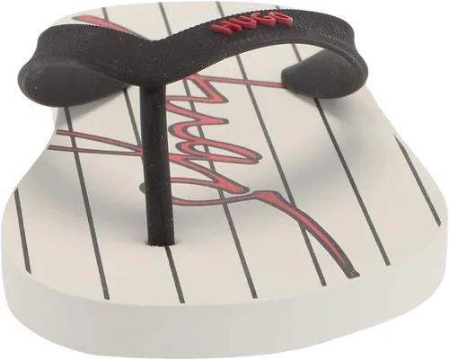 Vista 2 de HUGO Chanclas con estampado de rayas y logotipo de Script para hombre, Alabastro brillanteNegro oscuro