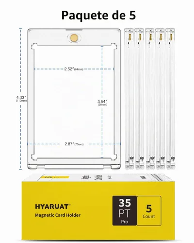 Vista 6 de Portatarjetas magnéticos de 35 puntos para tarjetas intercambiables, paquete de 5 fundas duras blancas transparentes de un solo toque con imán más
