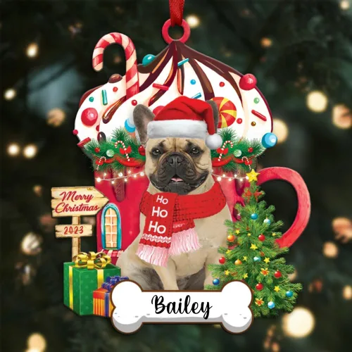 Vista 107 de Akita1 - Adorno personalizado para perro, adorno de perro con nombre personalizado, plano impreso en 2D, acrílico colgante, Papá Noel y perro