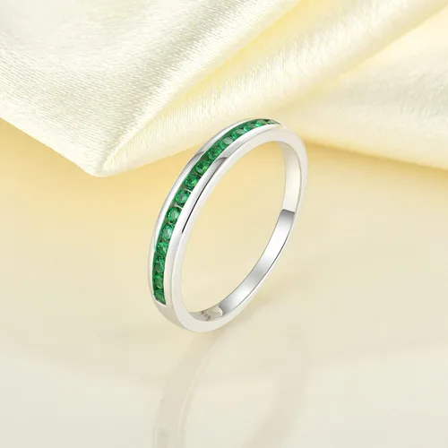 Vista 5 de YL Anillo apilable de plata de ley 925 con halo de piedras natales para mujeres